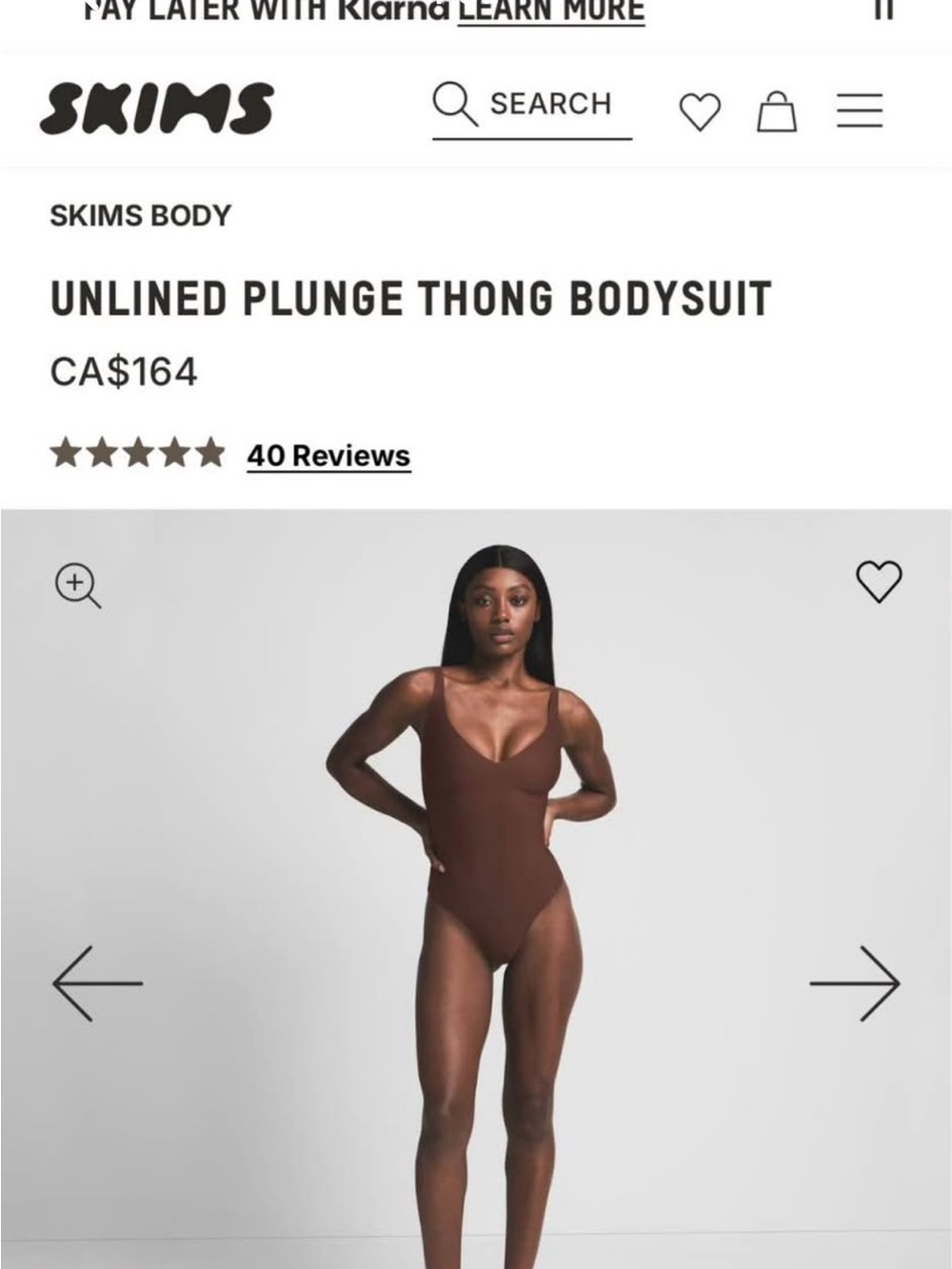SKIMS Unlined Plunge Thong Bodysuit — Brown, never worn with tag on
